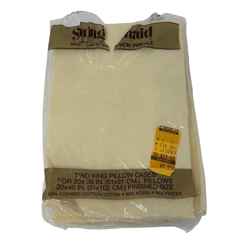 Springmaid Wondercale King Pillowcase Set 2pc Cream Yellow Percale Vintage USA